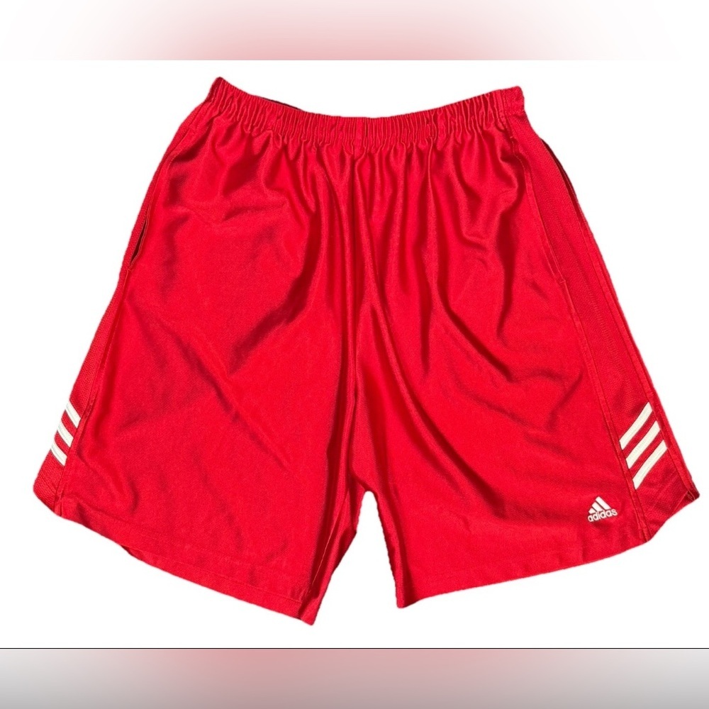 Adidas Shorts Men's L Red Stripe Shiny Dazzle Soft Polyester Vintage Y2K